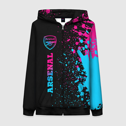 Женская толстовка на молнии Arsenal - neon gradient по-вертикали / 3D-Черный – фото 1