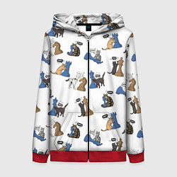 Женская толстовка на молнии Котики и шахматы белый