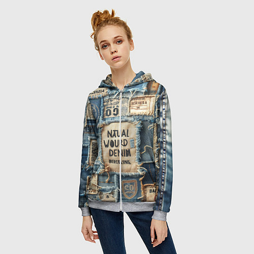 Женская толстовка на молнии I love Barcelona - пэчворк / 3D-Меланж – фото 3