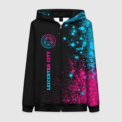 Женская толстовка на молнии Leicester City - neon gradient по-вертикали / 3D-Черный – фото 1