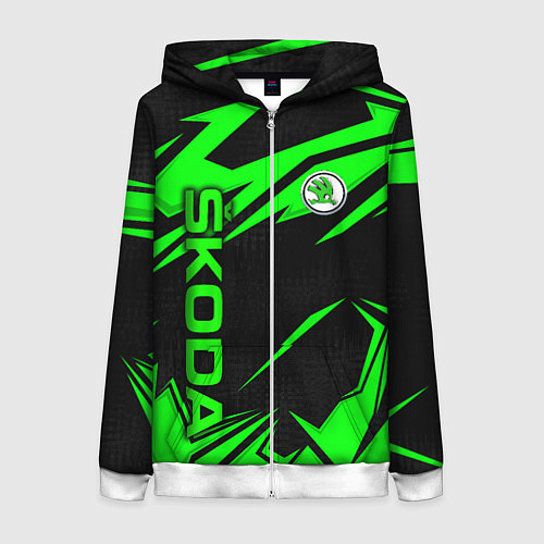 Женская толстовка на молнии Skoda - green uniform / 3D-Белый – фото 1