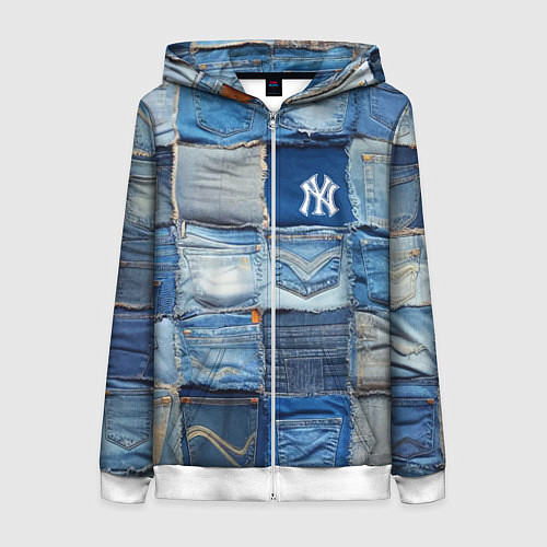 Женская толстовка на молнии Patchwork - New York yankees baseball team / 3D-Белый – фото 1