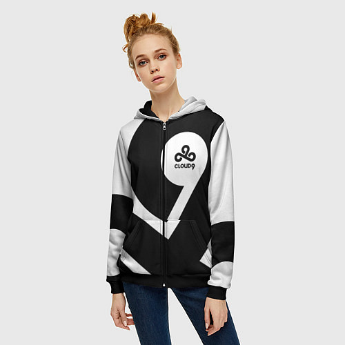 Женская толстовка на молнии Cloud9 - black and white / 3D-Черный – фото 3