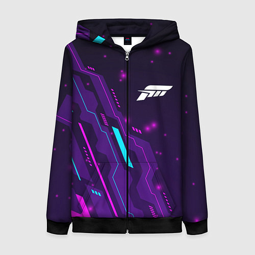 Женская толстовка на молнии Forza Horizon neon gaming / 3D-Черный – фото 1