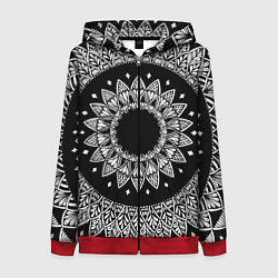 Толстовка на молнии женская Мандала черно-белая с лепестками, цвет: 3D-красный