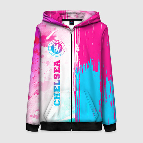 Женская толстовка на молнии Chelsea neon gradient style по-вертикали / 3D-Черный – фото 1