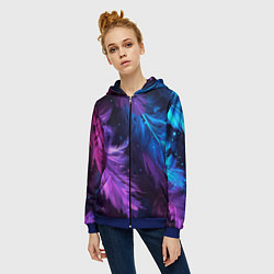 Толстовка на молнии женская Искрящиеся перья в розовых и голубых оттенках, цвет: 3D-синий — фото 2