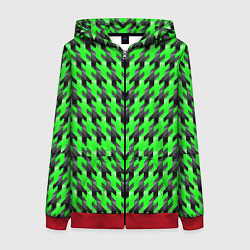 Толстовка на молнии женская Чёрно-зелёный паттерн, цвет: 3D-красный