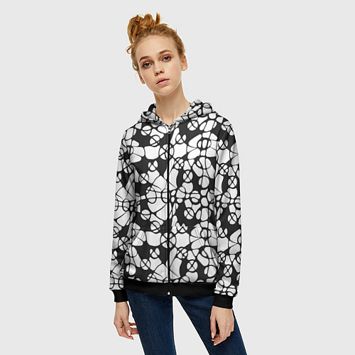 Женская толстовка на молнии Абстрактный узор из кругов и овалов / 3D-Черный – фото 3