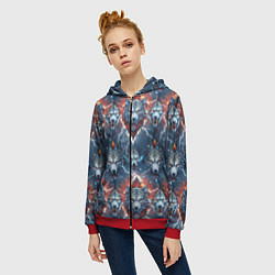 Толстовка на молнии женская Волчки эпичный паттерн, цвет: 3D-красный — фото 2