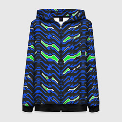 Женская толстовка на молнии Чёрно-синий паттерн агрессивный