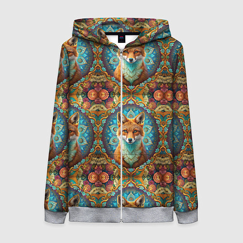 Женская толстовка на молнии Лисицы и объемные узоры / 3D-Меланж – фото 1