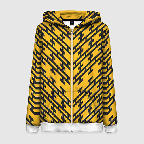 Женская толстовка на молнии Чёрные полосы на жёлтом фоне / 3D-Белый – фото 1