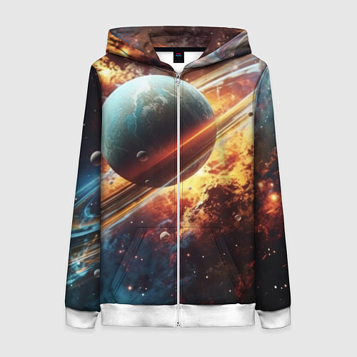 Женская толстовка на молнии Большая планета / 3D-Белый – фото 1