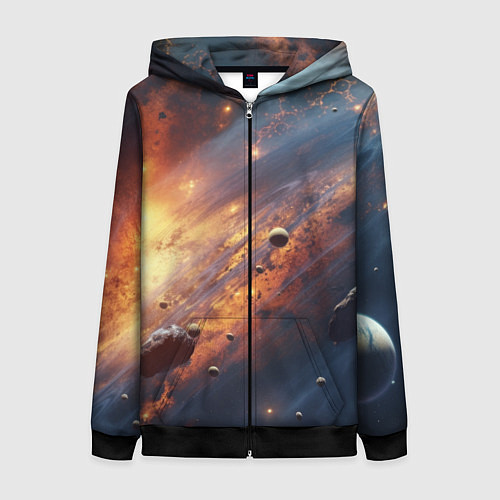 Женская толстовка на молнии Вселенная и планеты / 3D-Черный – фото 1