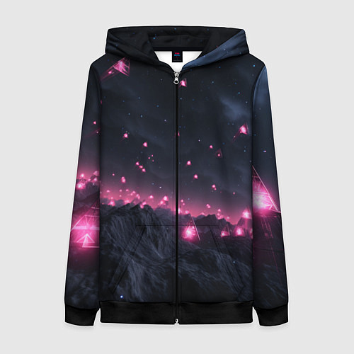 Женская толстовка на молнии Яркие пирамидки в космосе / 3D-Черный – фото 1