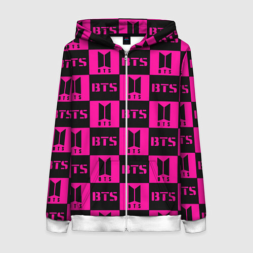 Женская толстовка на молнии BTS pattern pink logo / 3D-Белый – фото 1