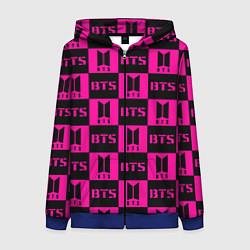 Толстовка на молнии женская BTS pattern pink logo, цвет: 3D-синий