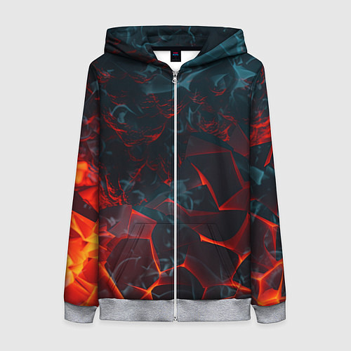 Женская толстовка на молнии Темная абстракция с разломом красных плит / 3D-Меланж – фото 1