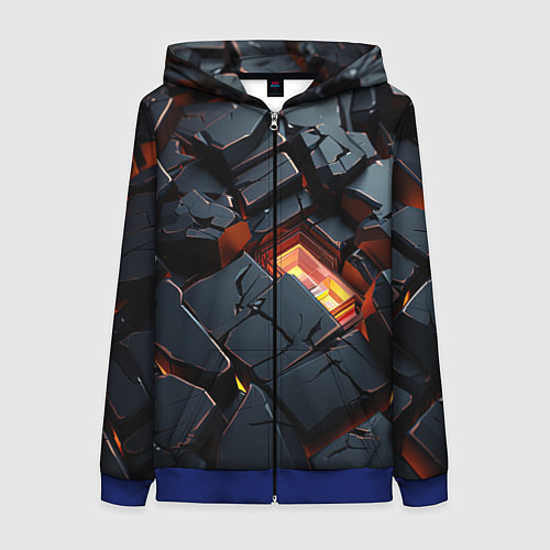 Женская толстовка на молнии Черные камни с разломами / 3D-Синий – фото 1