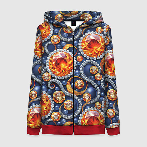 Женская толстовка на молнии Ювелирные украшение с золотом и бриллиантом паттер / 3D-Красный – фото 1