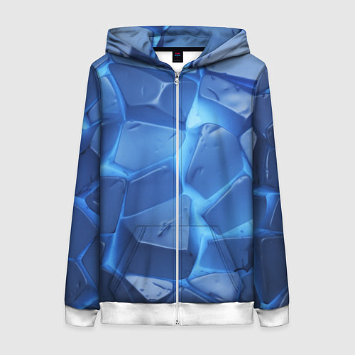 Женская толстовка на молнии Синие ледяные плиты с разломом / 3D-Белый – фото 1