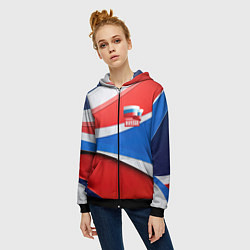 Толстовка на молнии женская Герб России на абстрактном фоне в цветах России, цвет: 3D-черный — фото 2