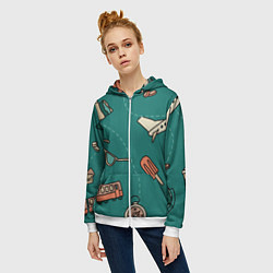 Толстовка на молнии женская Предметы для путешествий, транспорт, цвет: 3D-белый — фото 2