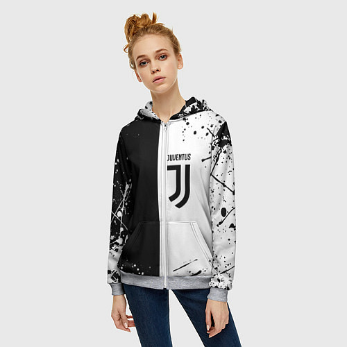 Женская толстовка на молнии Juventus краски текстура спорт / 3D-Меланж – фото 3