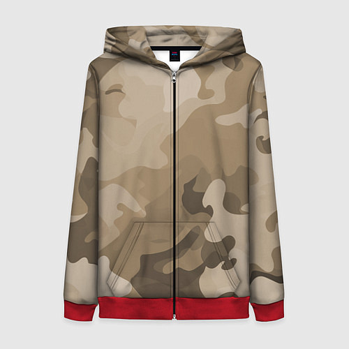 Женская толстовка на молнии Камуфляж сепия / 3D-Красный – фото 1