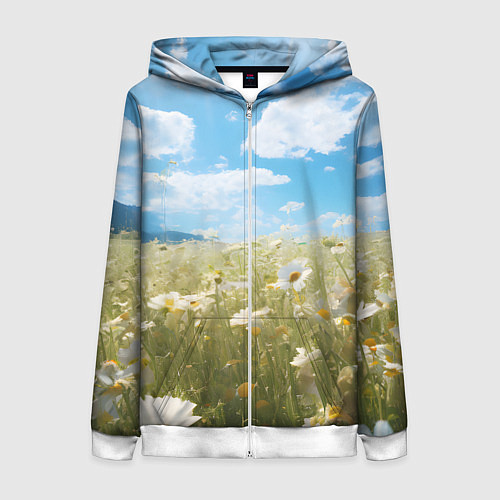 Женская толстовка на молнии Ромашковое поле / 3D-Белый – фото 1