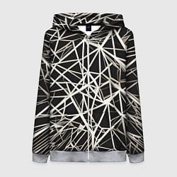 Женская толстовка на молнии Белые хаотичные линии на чёрном фоне