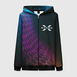 Толстовка на молнии женская Exeed neon hexagon, цвет: 3D-черный