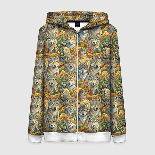 Женская толстовка на молнии Волчий мотив / 3D-Белый – фото 1