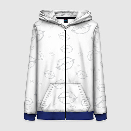 Женская толстовка на молнии Паттерн серый контур губ на белом - lips / 3D-Синий – фото 1