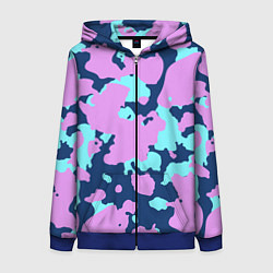 Толстовка на молнии женская Паттерн с сиреневыми и голубыми пятнами, цвет: 3D-синий