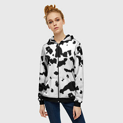 Толстовка на молнии женская Черно белый пятнистый узор, цвет: 3D-черный — фото 2