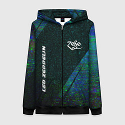 Толстовка на молнии женская Led Zeppelin glitch blue, цвет: 3D-черный