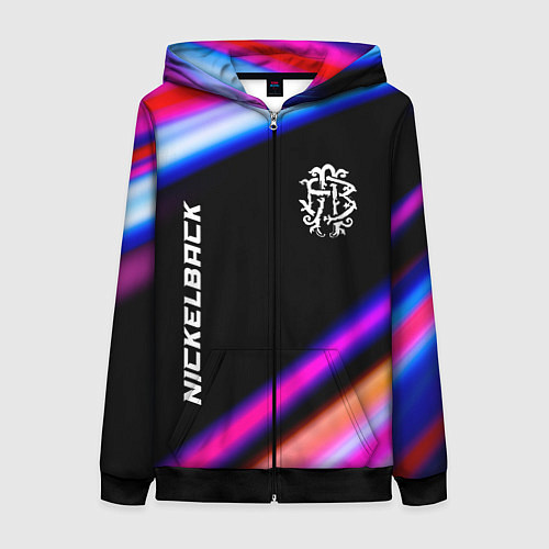 Женская толстовка на молнии Nickelback neon rock lights / 3D-Черный – фото 1