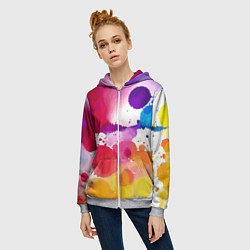 Толстовка на молнии женская Яркие абстрактные акварельные кляксы - нейросеть, цвет: 3D-меланж — фото 2