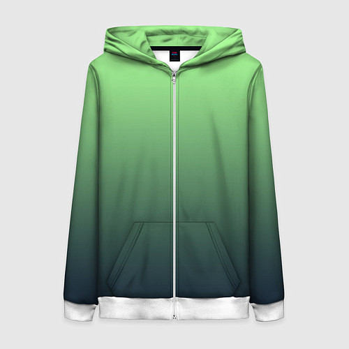 Женская толстовка на молнии Градиент зелёный в синий / 3D-Белый – фото 1