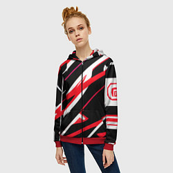 Толстовка на молнии женская Красно-белые полосы на чёрном фоне, цвет: 3D-красный — фото 2