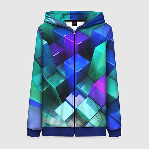 Женская толстовка на молнии Неоновые кубы текстура / 3D-Синий – фото 1