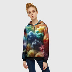 Толстовка на молнии женская Яркий цветной дым, цвет: 3D-черный — фото 2