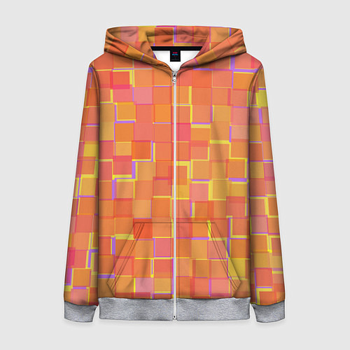 Женская толстовка на молнии Россыпь оранжевых квадратов / 3D-Меланж – фото 1
