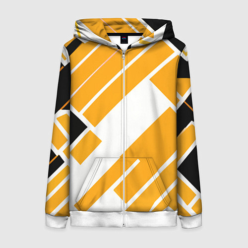 Женская толстовка на молнии Жёлтые широкие линии на белом фоне / 3D-Белый – фото 1
