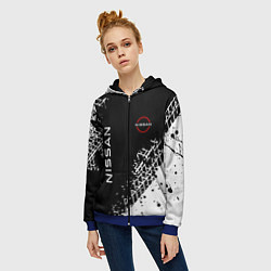 Толстовка на молнии женская Ниссан: следы от шин, цвет: 3D-синий — фото 2