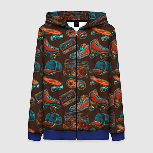 Женская толстовка на молнии Retro 80 магнитофон и кеды паттерн / 3D-Синий – фото 1