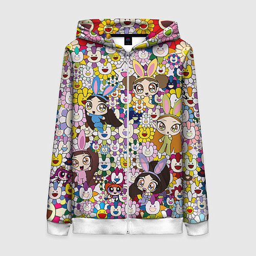 Женская толстовка на молнии Right now NewJeans and Takashi Murakami / 3D-Белый – фото 1