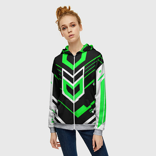 Женская толстовка на молнии Полосы и зелёно-белый шестиугольник / 3D-Меланж – фото 3